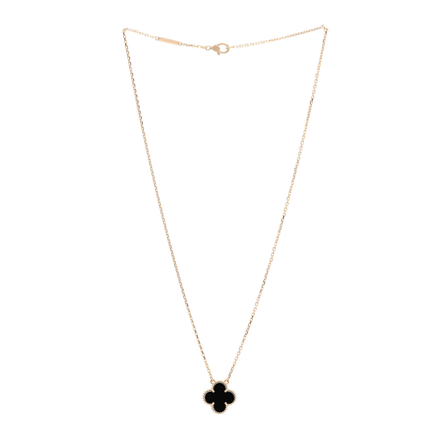 18K Yellow Gold Black Onyx Vintage Alhambra Pendant Necklace