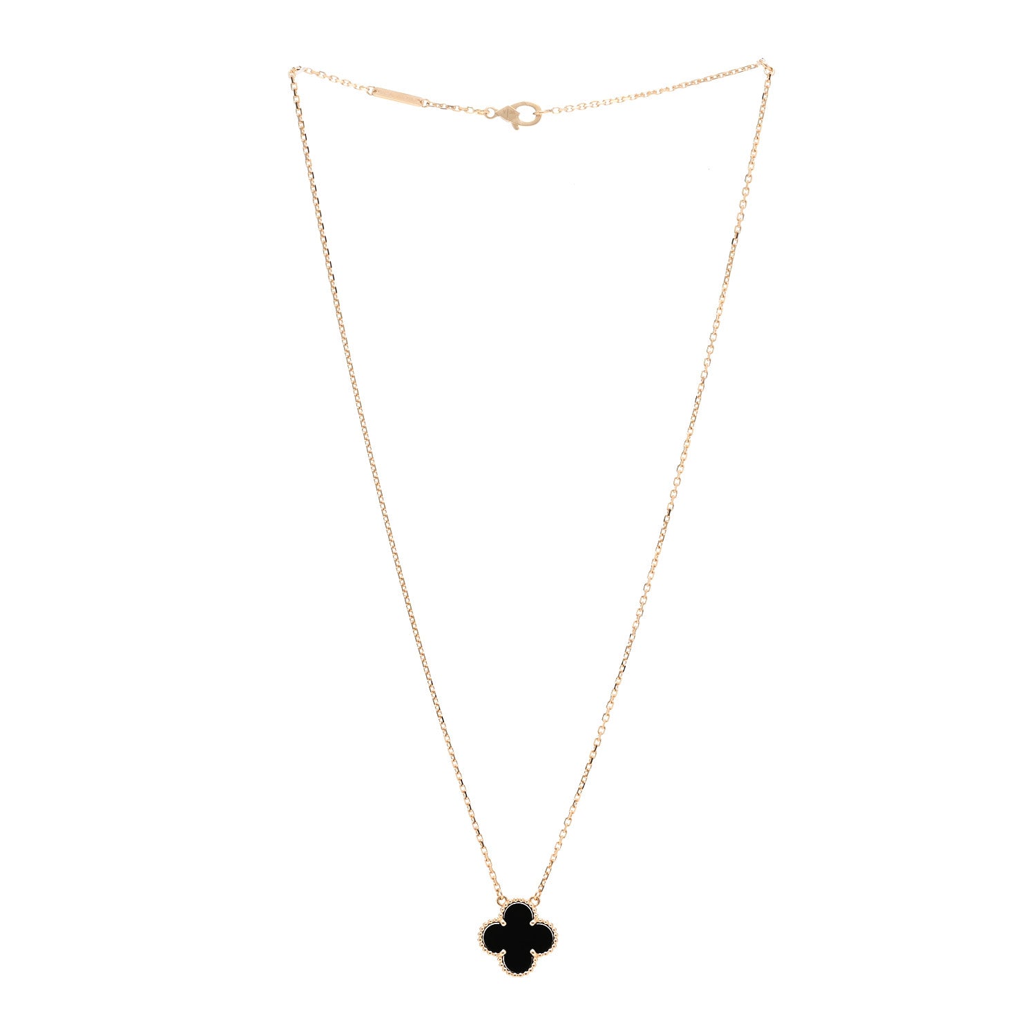 Van Cleef & Arpels 18K Yellow Gold Black Onyx Vintage Alhambra Pendant Necklace 3 of 6