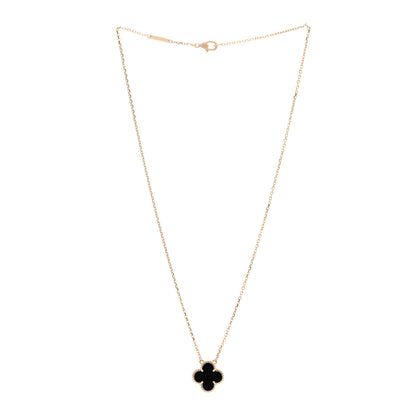 Van Cleef & Arpels 18K Yellow Gold Black Onyx Vintage Alhambra Pendant Necklace 3 of 6
