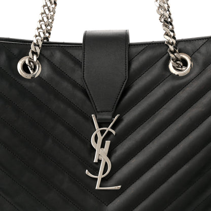 Saint Laurent Smooth Calfskin Matelasse Chevron Large Monogram Shopping Bag Black 8 of 12