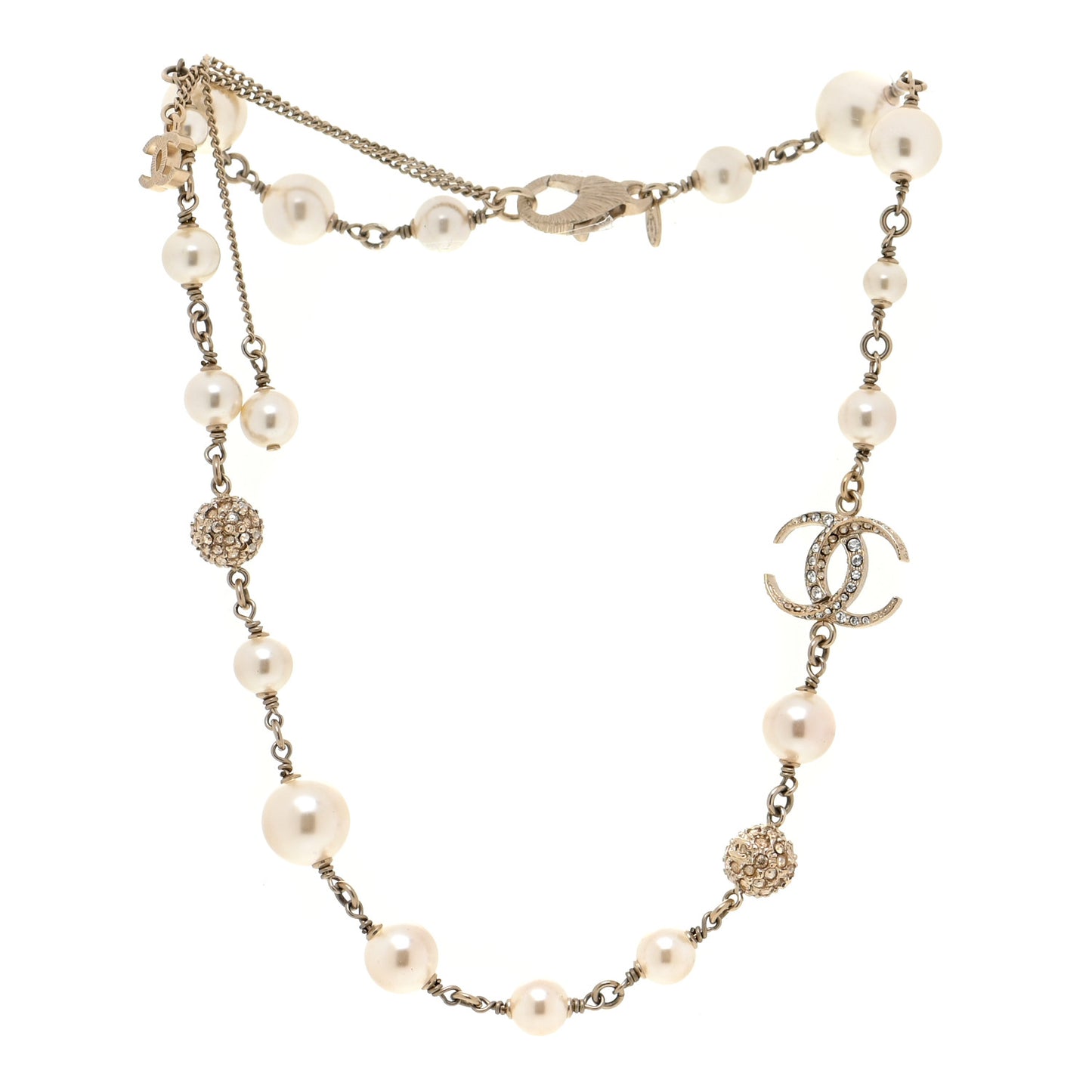 Pearl Crystal CC Short Necklace Gold
