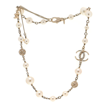 Chanel Pearl Crystal CC Short Necklace Gold 3 of 7