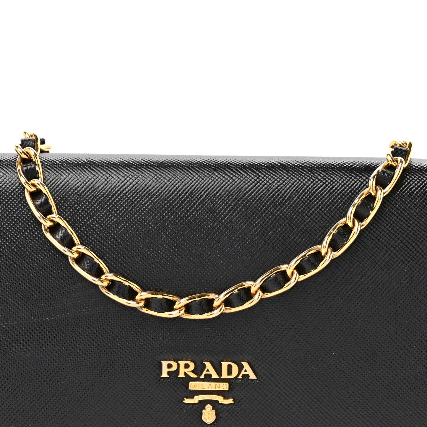 Saffiano Metal Oro Chain Wallet Black