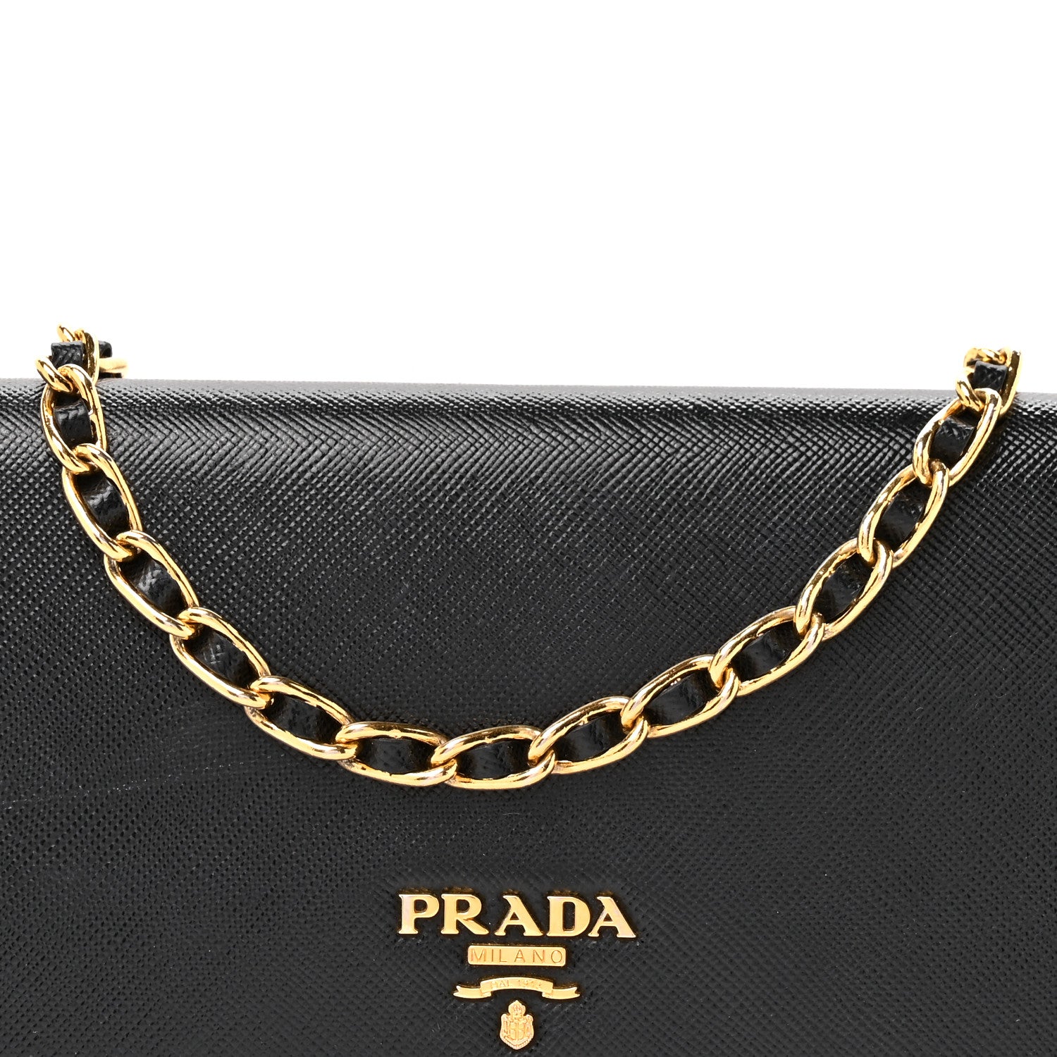 Prada Saffiano Metal Oro Chain Wallet Black 9 of 13