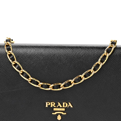 Prada Saffiano Metal Oro Chain Wallet Black 9 of 13