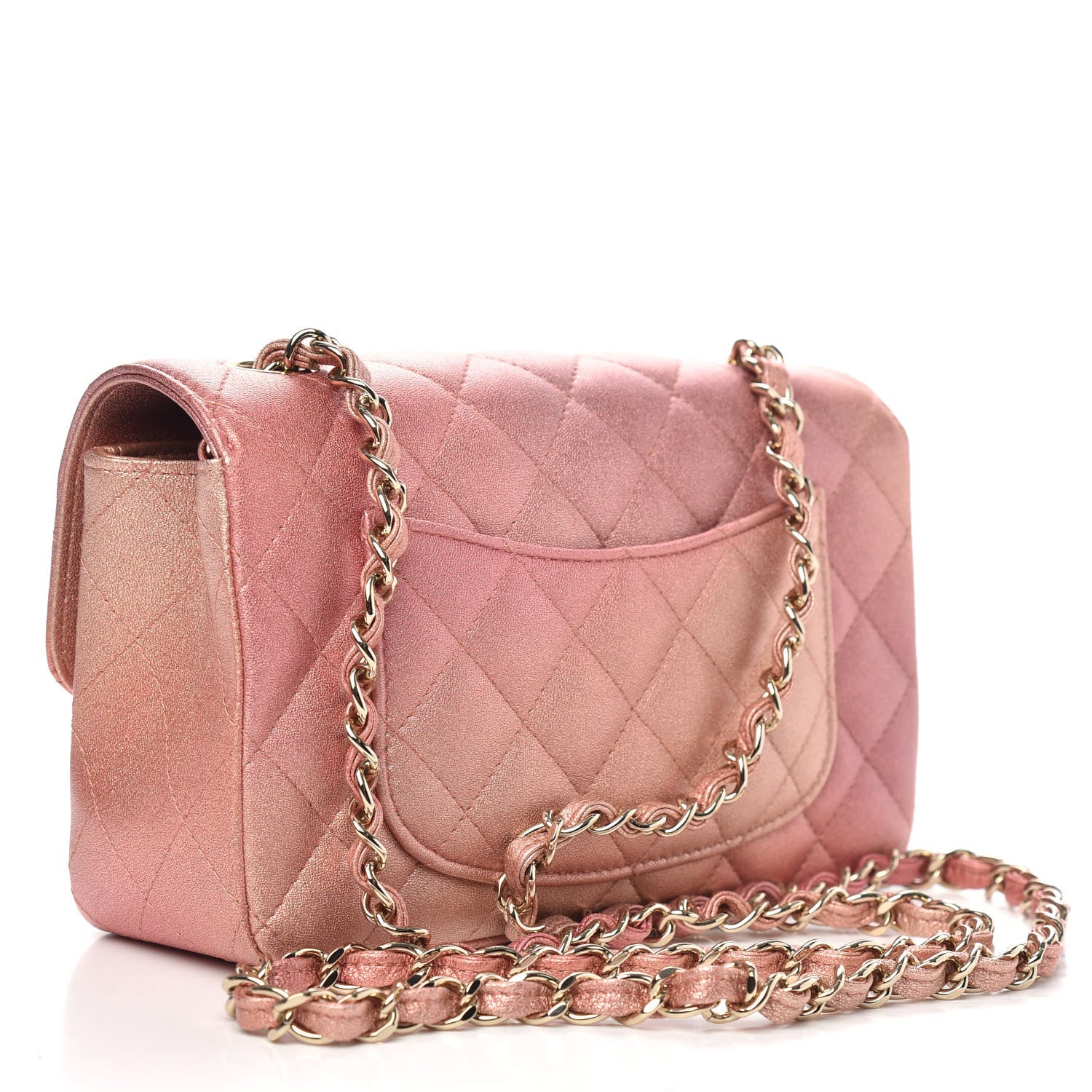 Chanel Metallic Lambskin Quilted Ombre Mini Rectangular Flap Pink 3 of 11