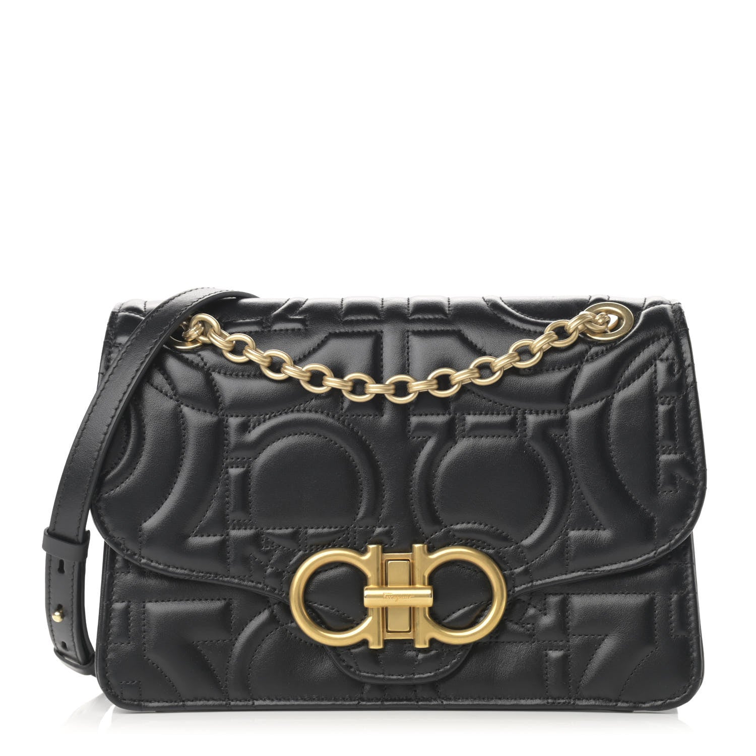 Salvatore Ferragamo Calfskin Quilted Gancini Flap Bag Black 1 of 12