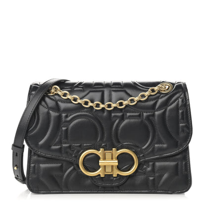 Salvatore Ferragamo Calfskin Quilted Gancini Flap Bag Black 1 of 12
