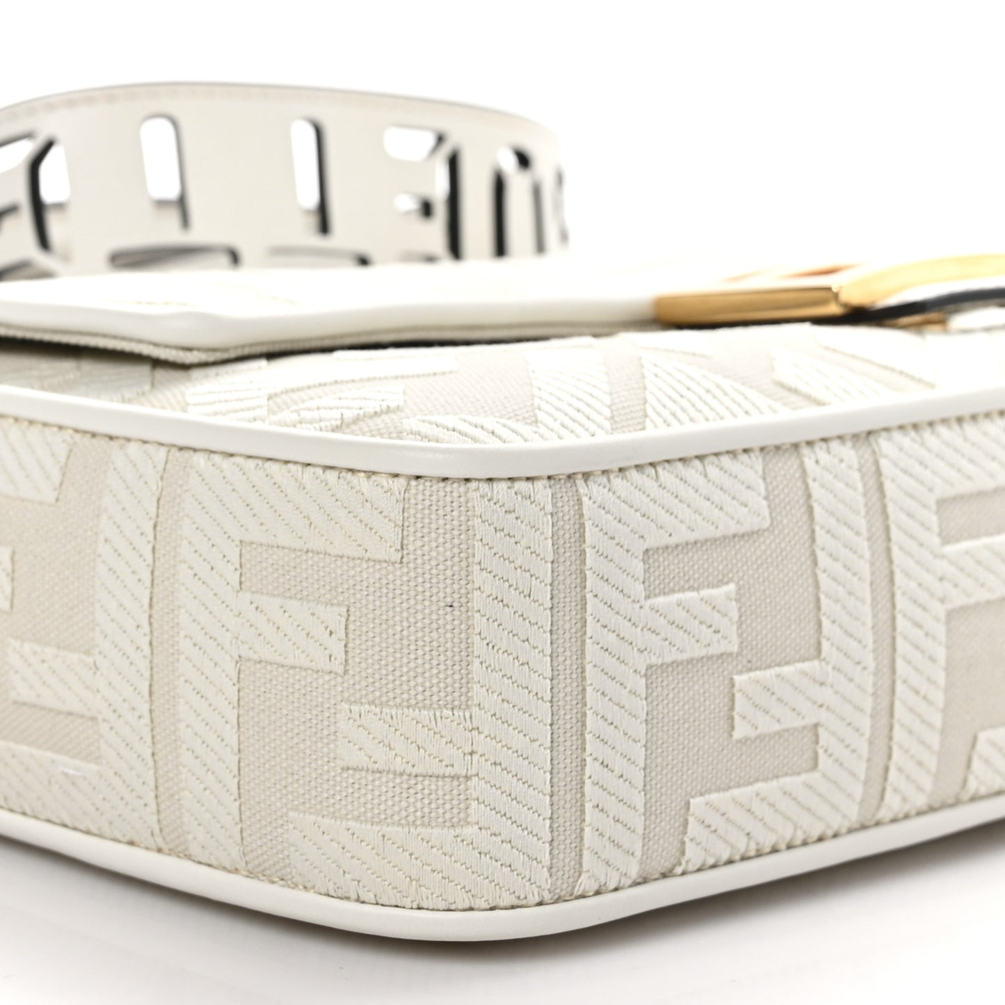 Canvas Vitello King Extra Strap FF Embroidered Baguette White Ice