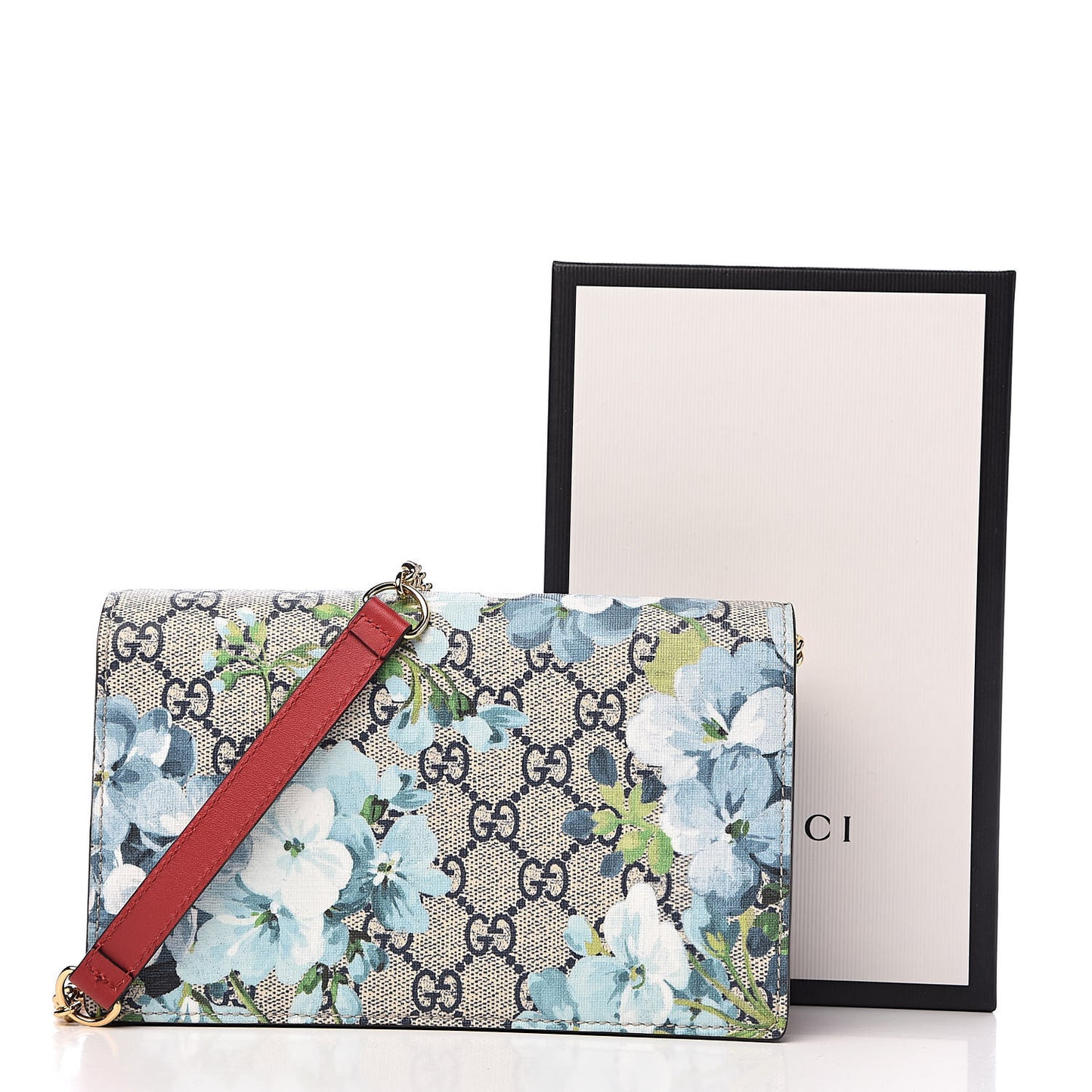 GG Supreme Monogram Blooms Chain Wallet Blue