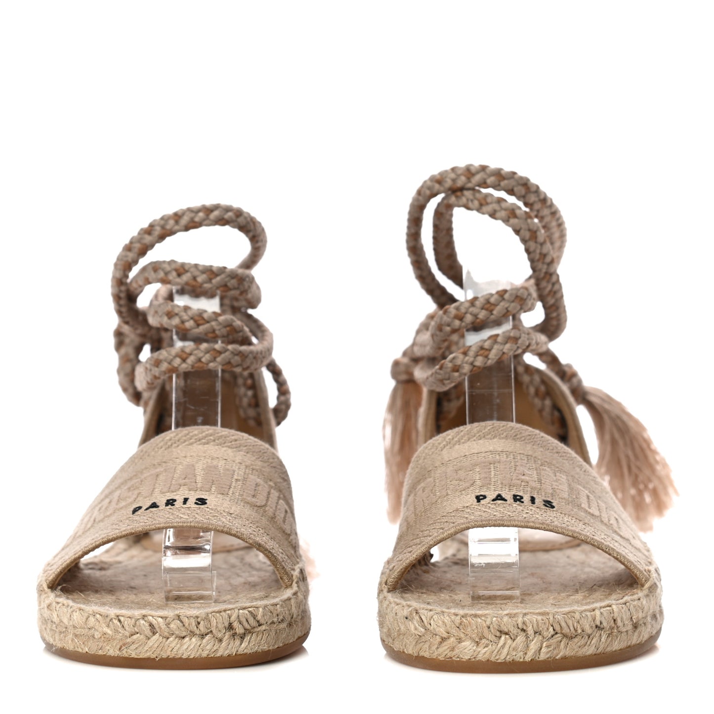 Canvas Embroidered Granville Ankle Tie Espadrille Flat Sandals 36.5 Cream
