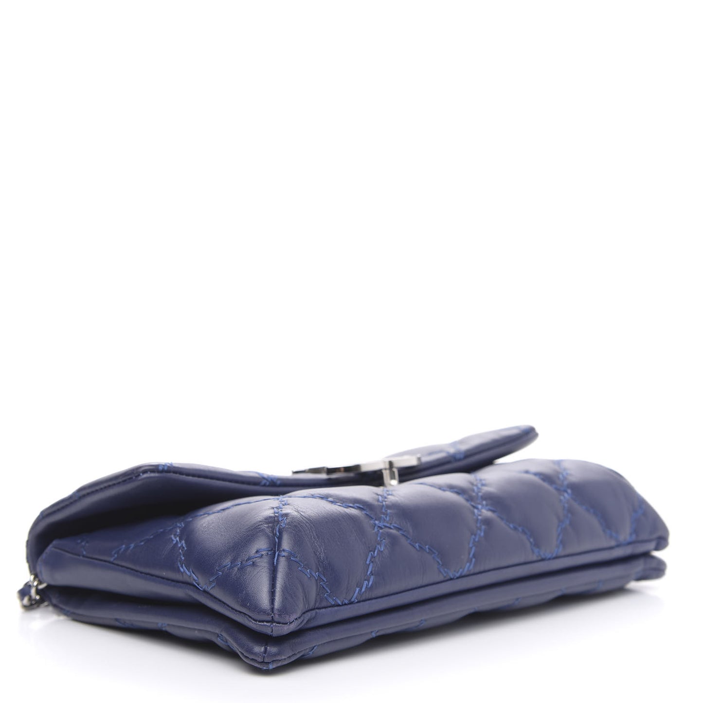 Calfskin Quilted Double Stitch Hamptons Clutch with Chain Blue