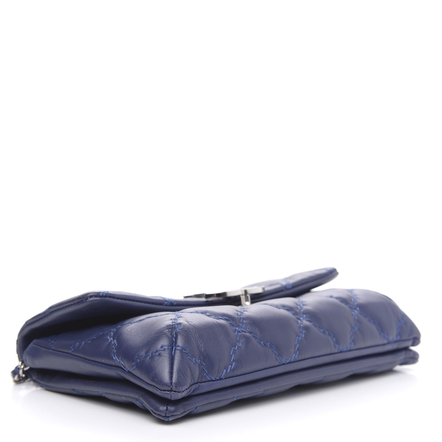 Chanel Calfskin Quilted Double Stitch Hamptons Clutch with Chain Blue 4 of 14