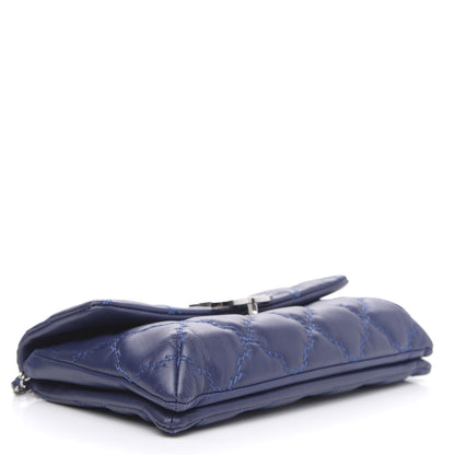 Chanel Calfskin Quilted Double Stitch Hamptons Clutch with Chain Blue 4 of 14