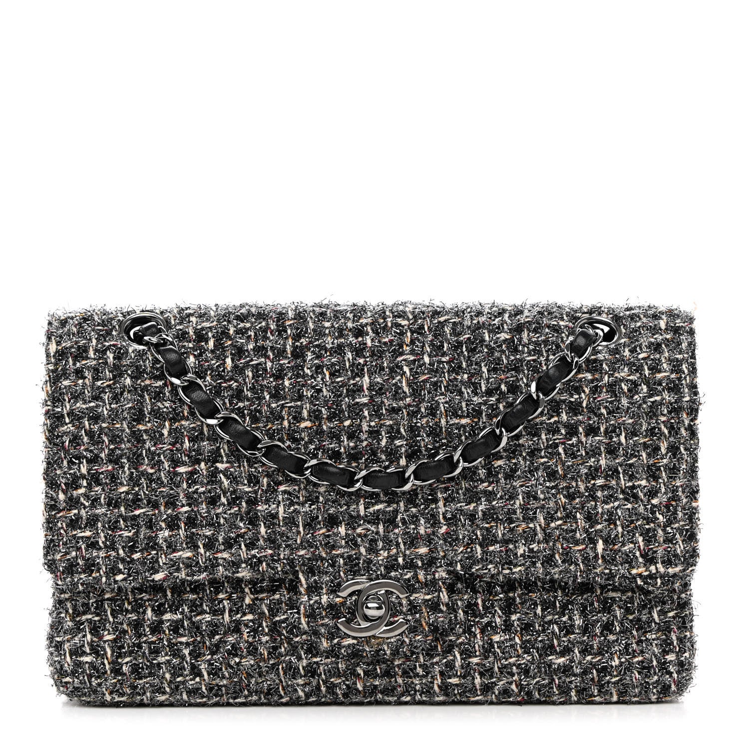 Chanel Metallic Tweed Medium Double Flap Black White 1 of 20