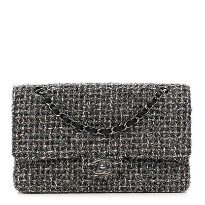 Chanel Metallic Tweed Medium Double Flap Black White 1 of 20