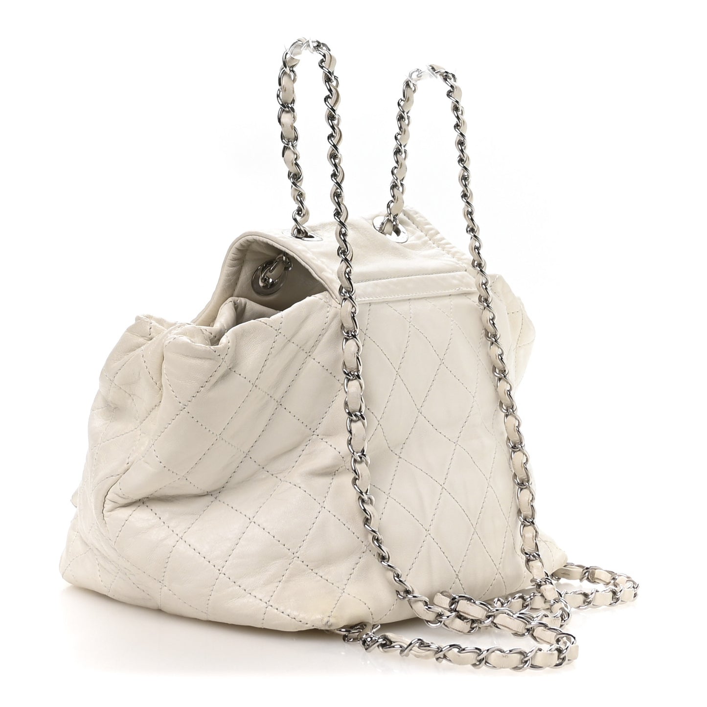 Lambskin Quilted Beijing Backpack Bag White