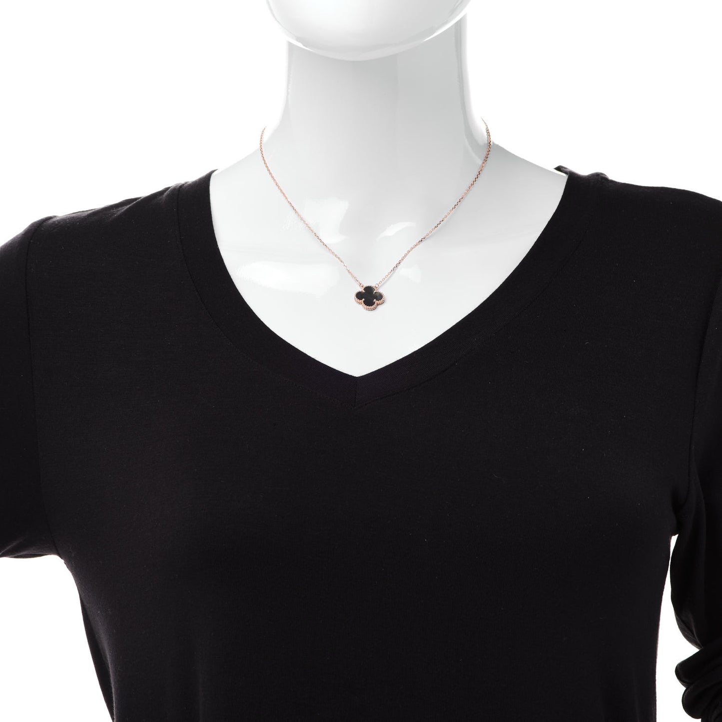 18K Rose Gold Gray Mother of Pearl Vintage Alhambra Pendant Necklace