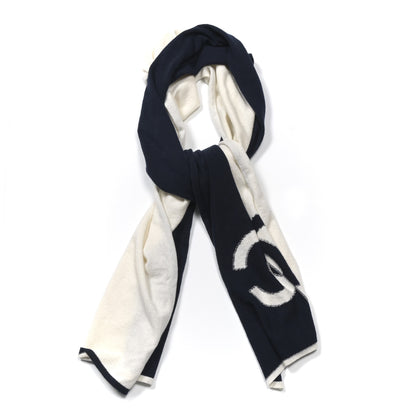 Chanel Cashmere CC Stole Navy Ivory 1 of 4