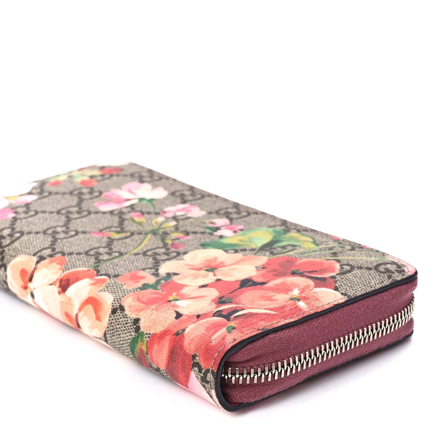 Gucci GG Supreme Monogram Blooms Zip Around Wallet Beige Multicolor Dry Rose 10 of 11