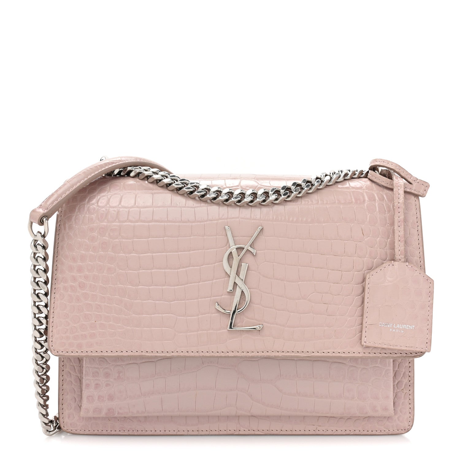 Saint Laurent Calfskin Crocodile Embossed Medium Monogram Sunset Powder Pink 1 of 22