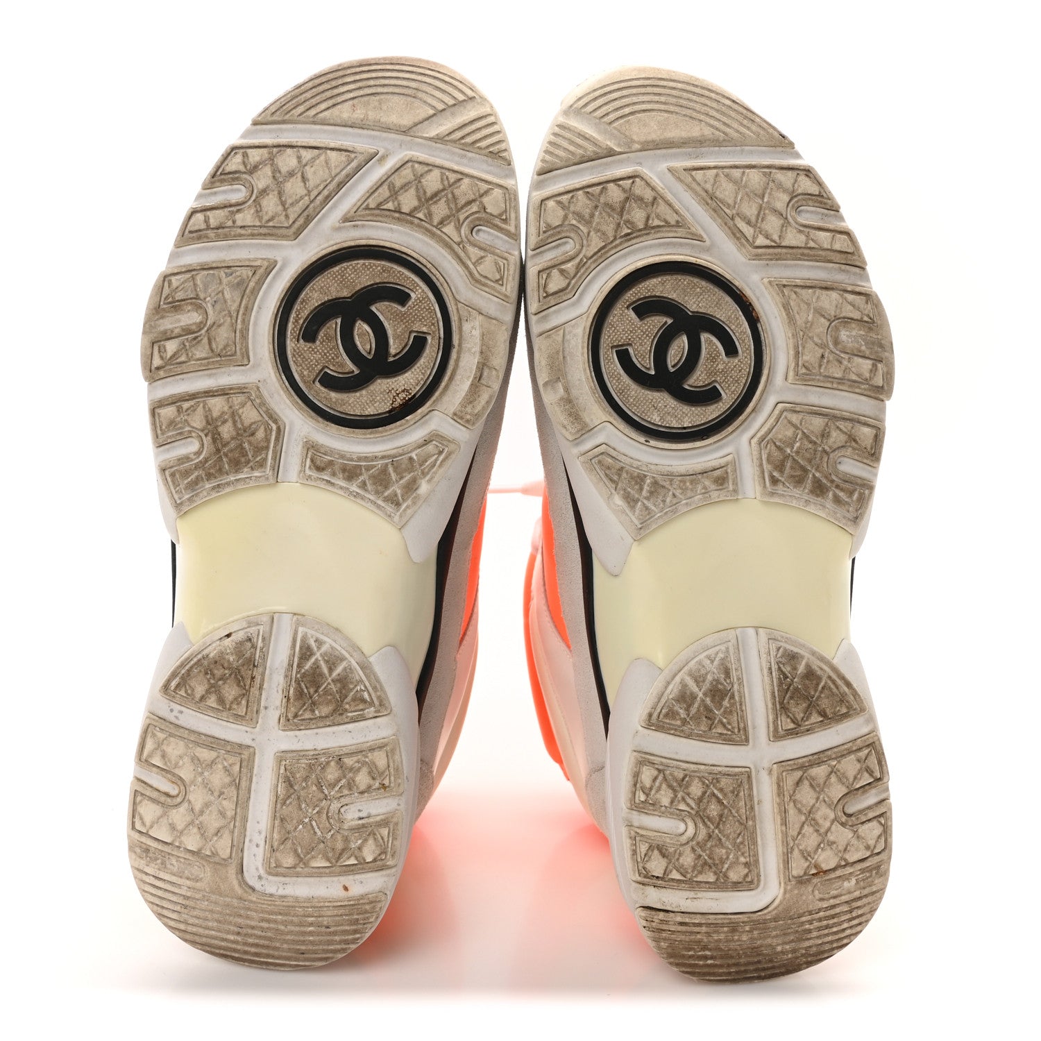 Chanel Suede Calfskin Lambskin Neoprene High Top CC Sneakers 36.5 White Fluo Orange 6 of 9