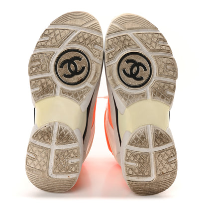 Chanel Suede Calfskin Lambskin Neoprene High Top CC Sneakers 36.5 White Fluo Orange 6 of 9
