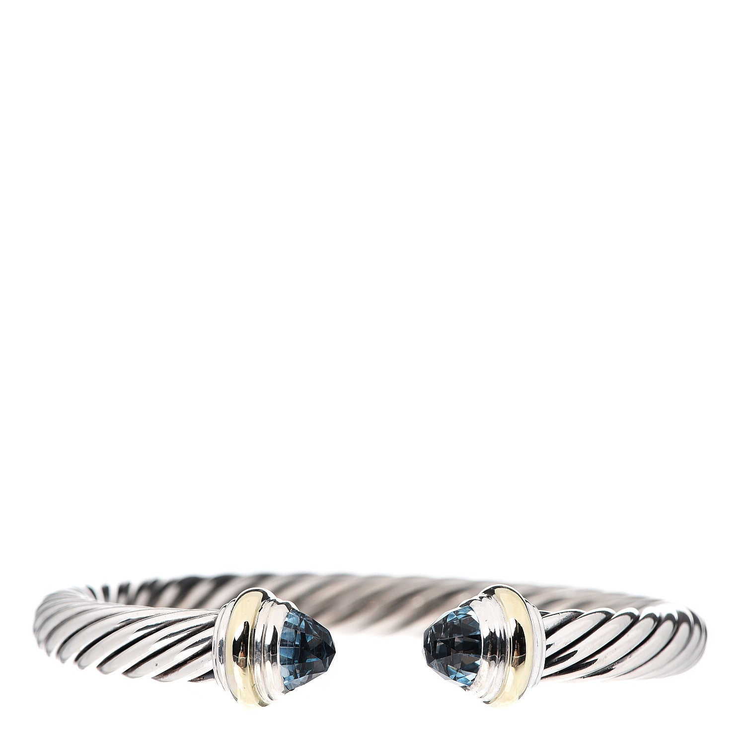 David Yurman Sterling Silver 14K Yellow Gold Blue Topaz 7mm Cable Classics Bracelet 1 of 3