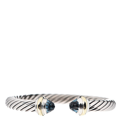David Yurman Sterling Silver 14K Yellow Gold Blue Topaz 7mm Cable Classics Bracelet 1 of 3