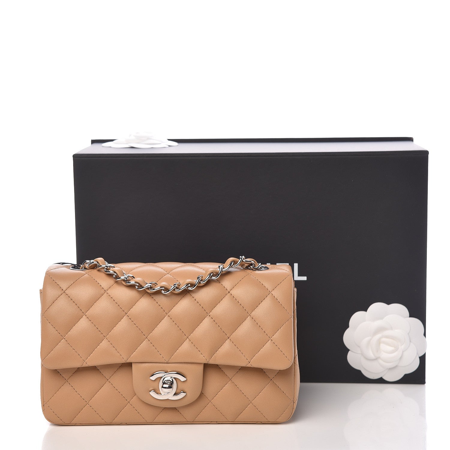 Chanel Lambskin Quilted Mini Rectangular Flap Beige 12 of 12