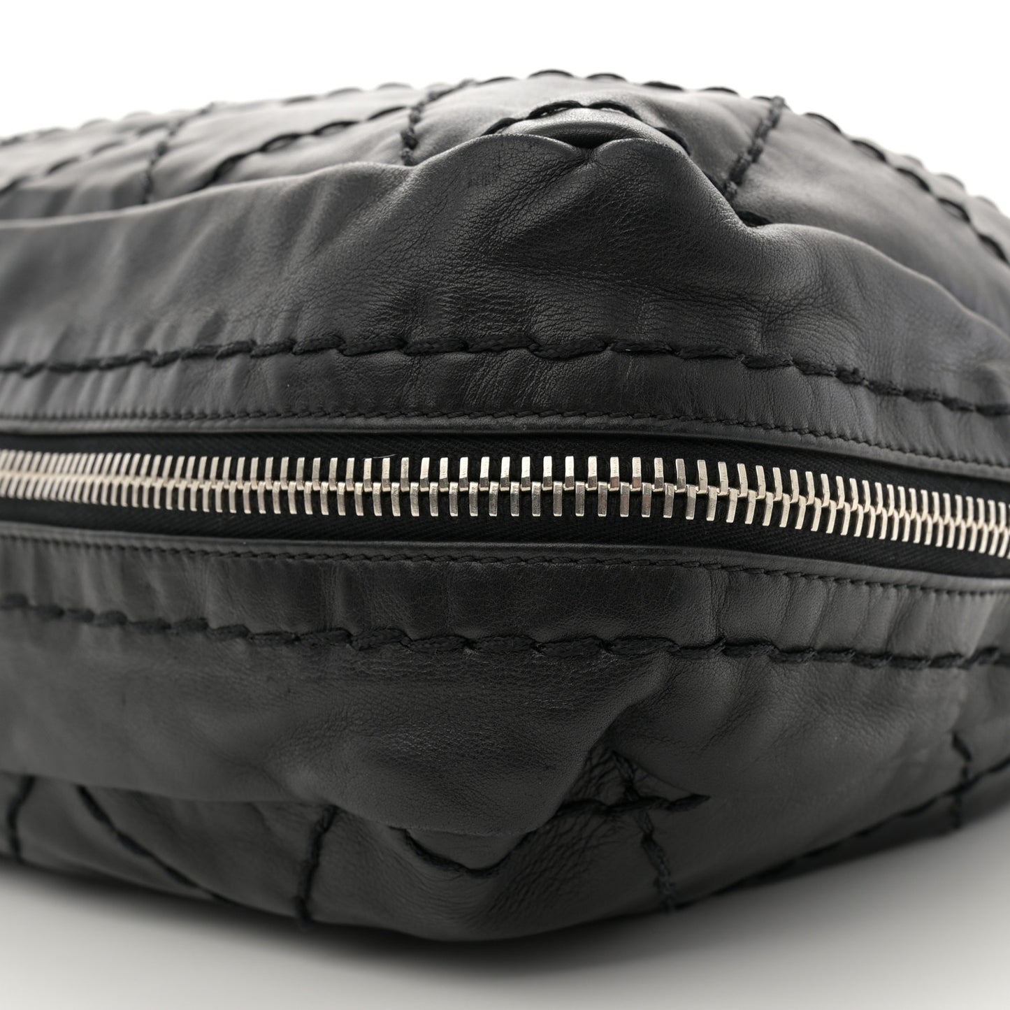 Calfskin Stitched Expandable Frame Bag Black