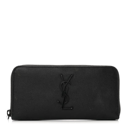 Saint Laurent Grain De Poudre Matelasse Chevron Monogram Monochrome Zip Around Wallet Black 1 of 10