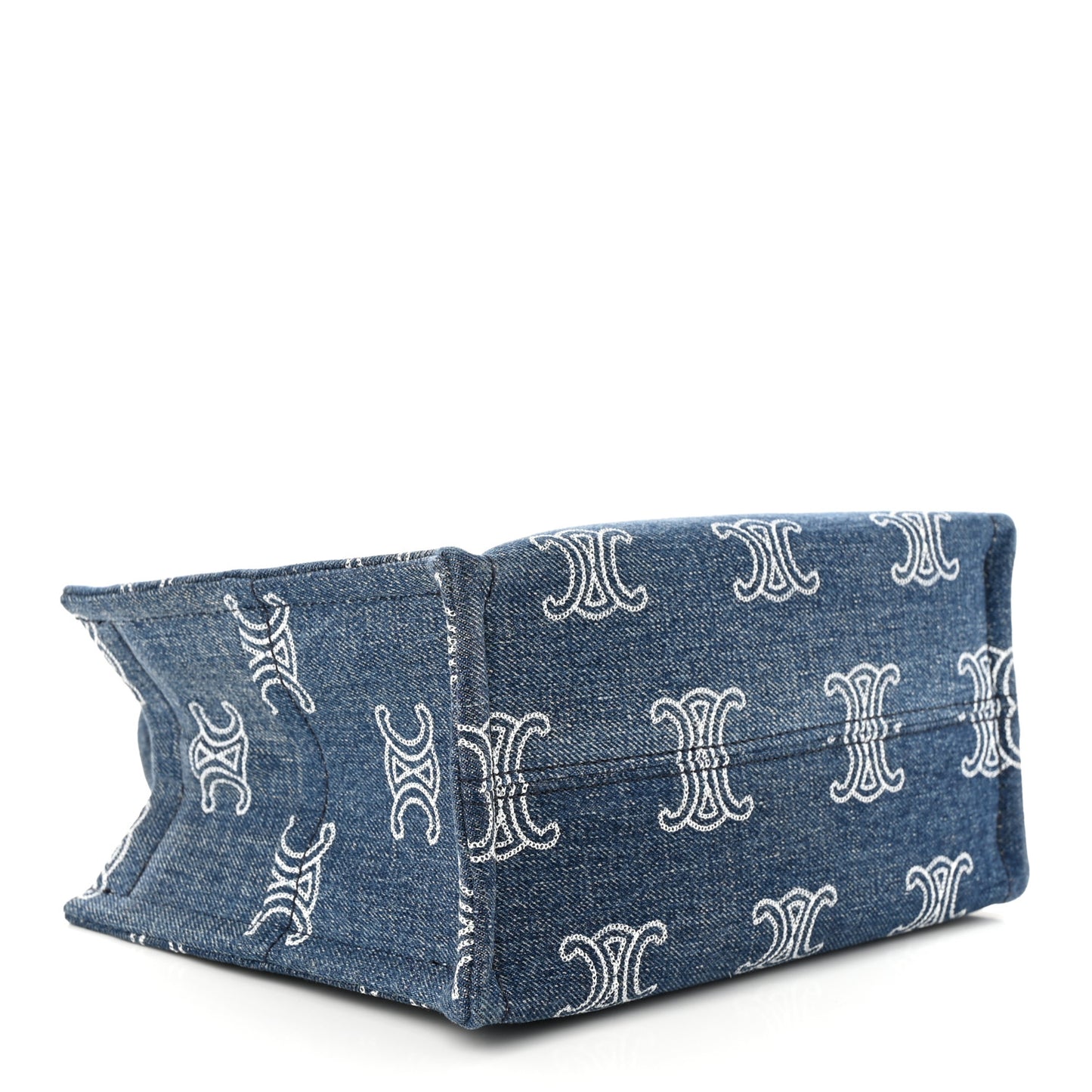 Denim Calfskin Triomphe Print Cabas Blue Tan