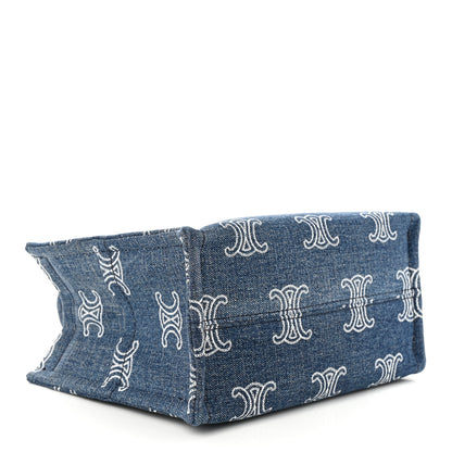 Celine Denim Calfskin Triomphe Print Cabas Blue Tan 4 of 9