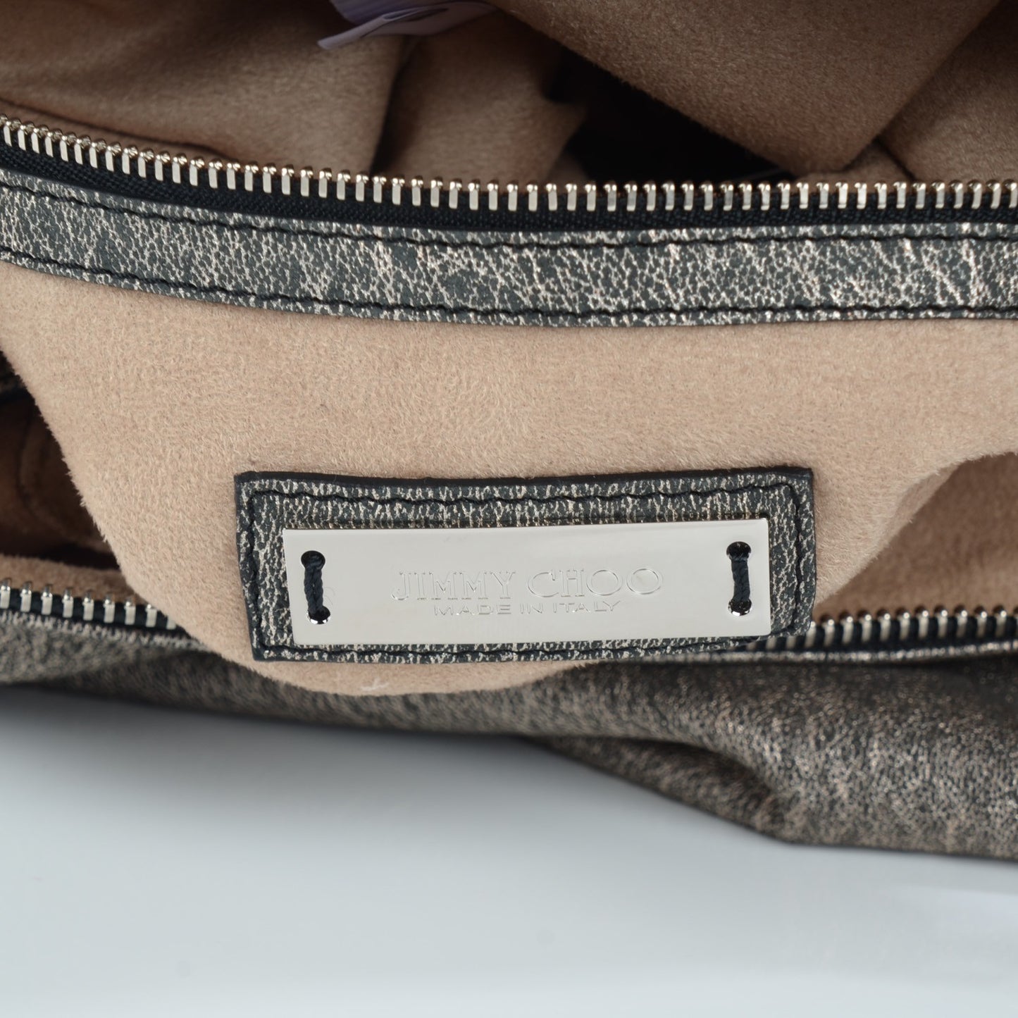 Metallic Cracked Leather Boho Hobo Platinum