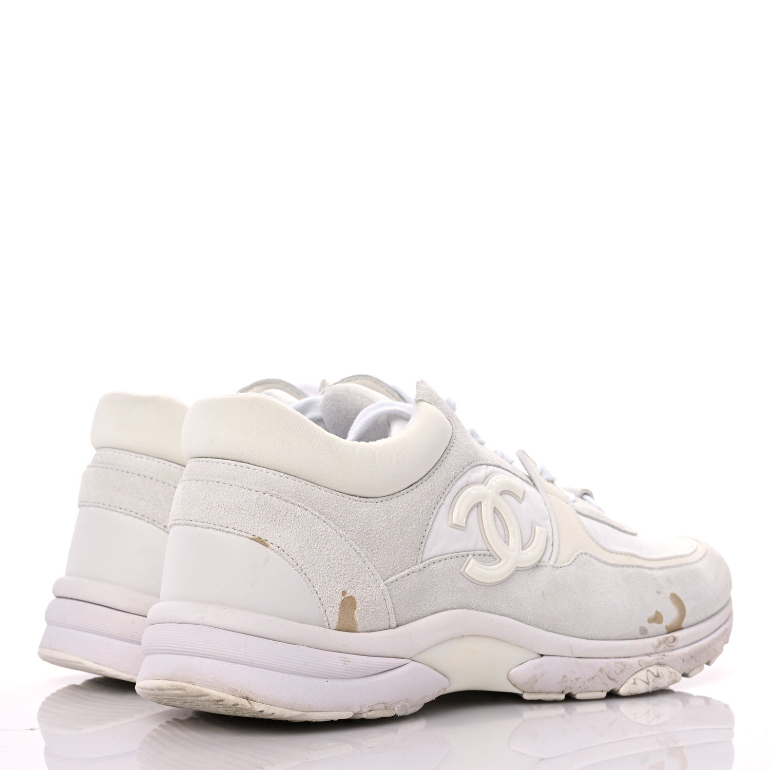 Chanel Suede Calfskin Fabric CC Sneakers 39.5 White 4 of 15