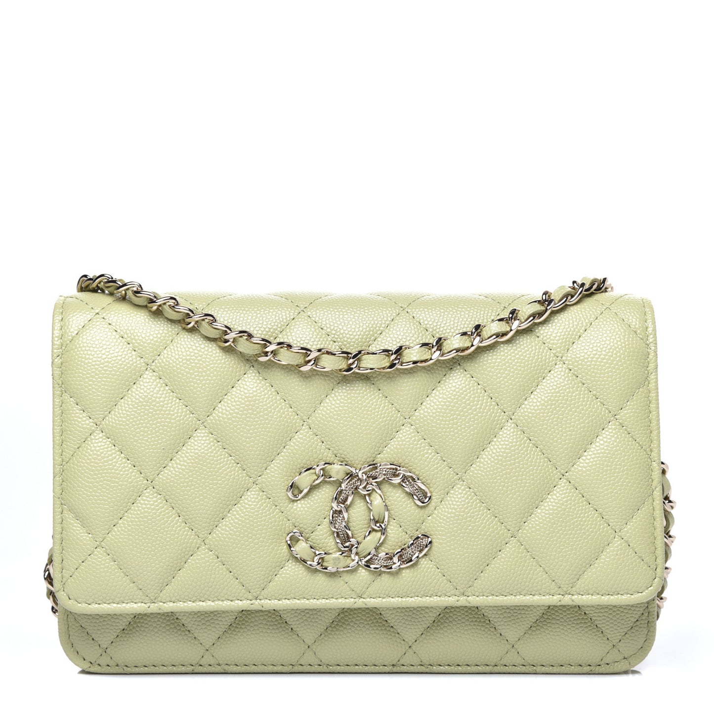 Caviar Quilted French New Wave Chain CC Wallet On Chain WOC Light Green