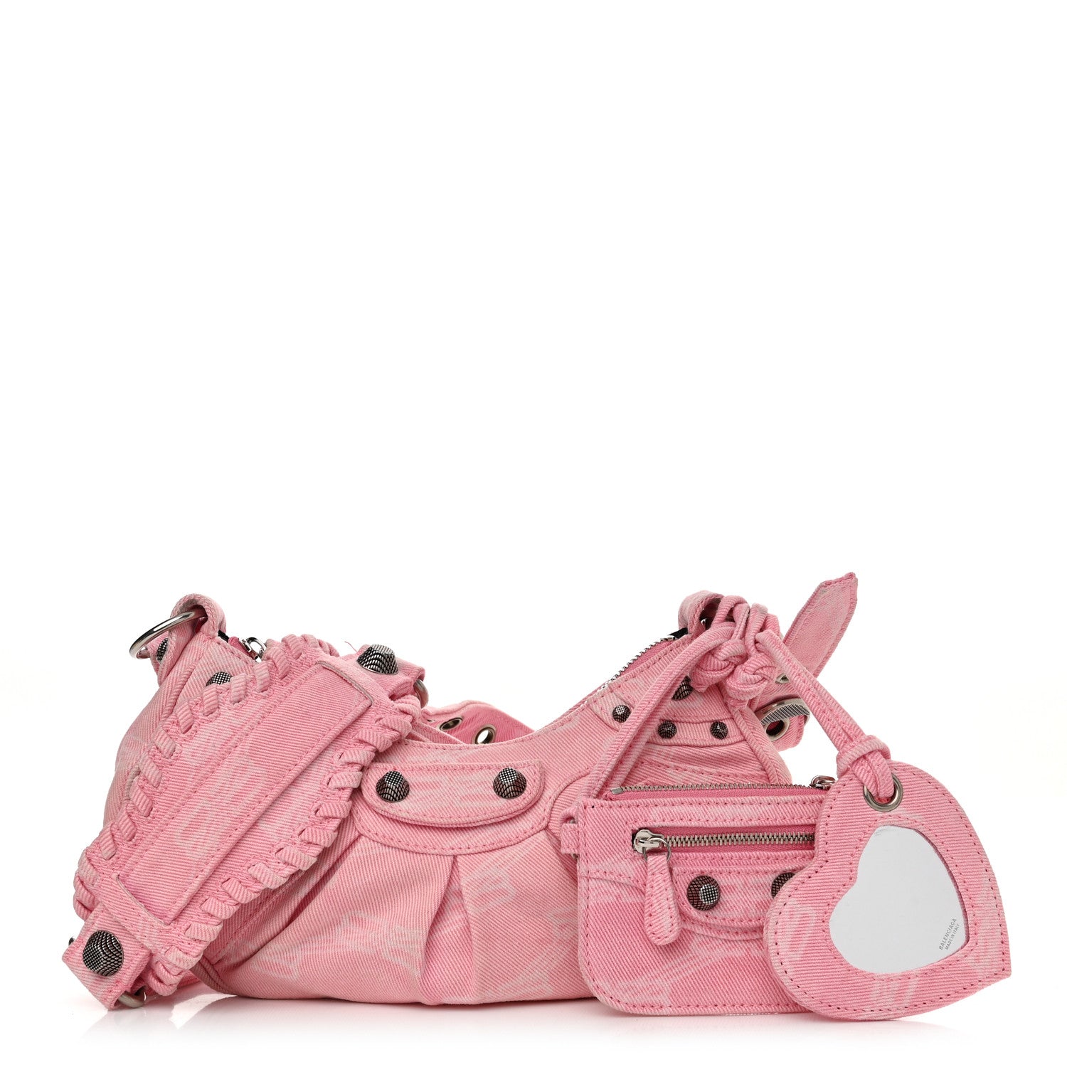 Balenciaga Denim BB Monogram Le Cagole Shoulder Bag XS Pink 1 of 11
