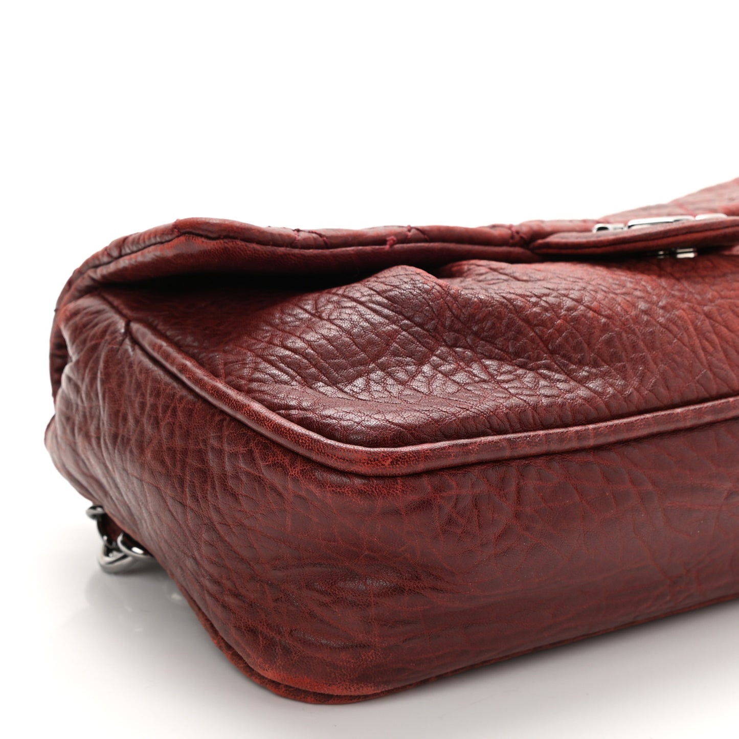 Distressed Lambskin Lady Braid Flap Burgundy