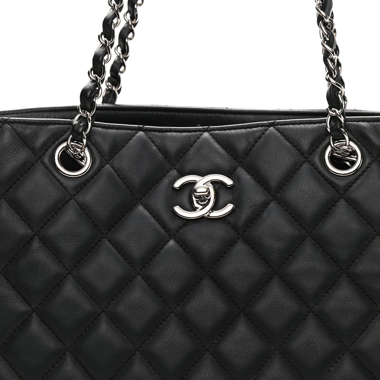 Calfskin Quilted Large Classic Shopping Tote Black