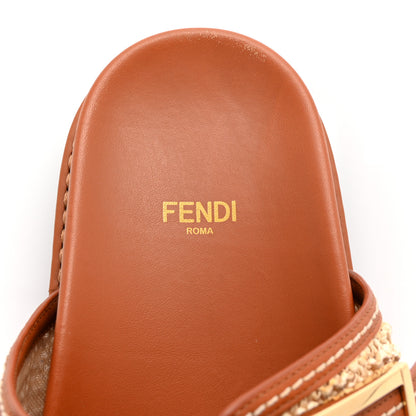 Fendi Raffia Vitello Womens Fendi Feel Buckled Slide Sandals 39 Paglia Brandy 8 of 9