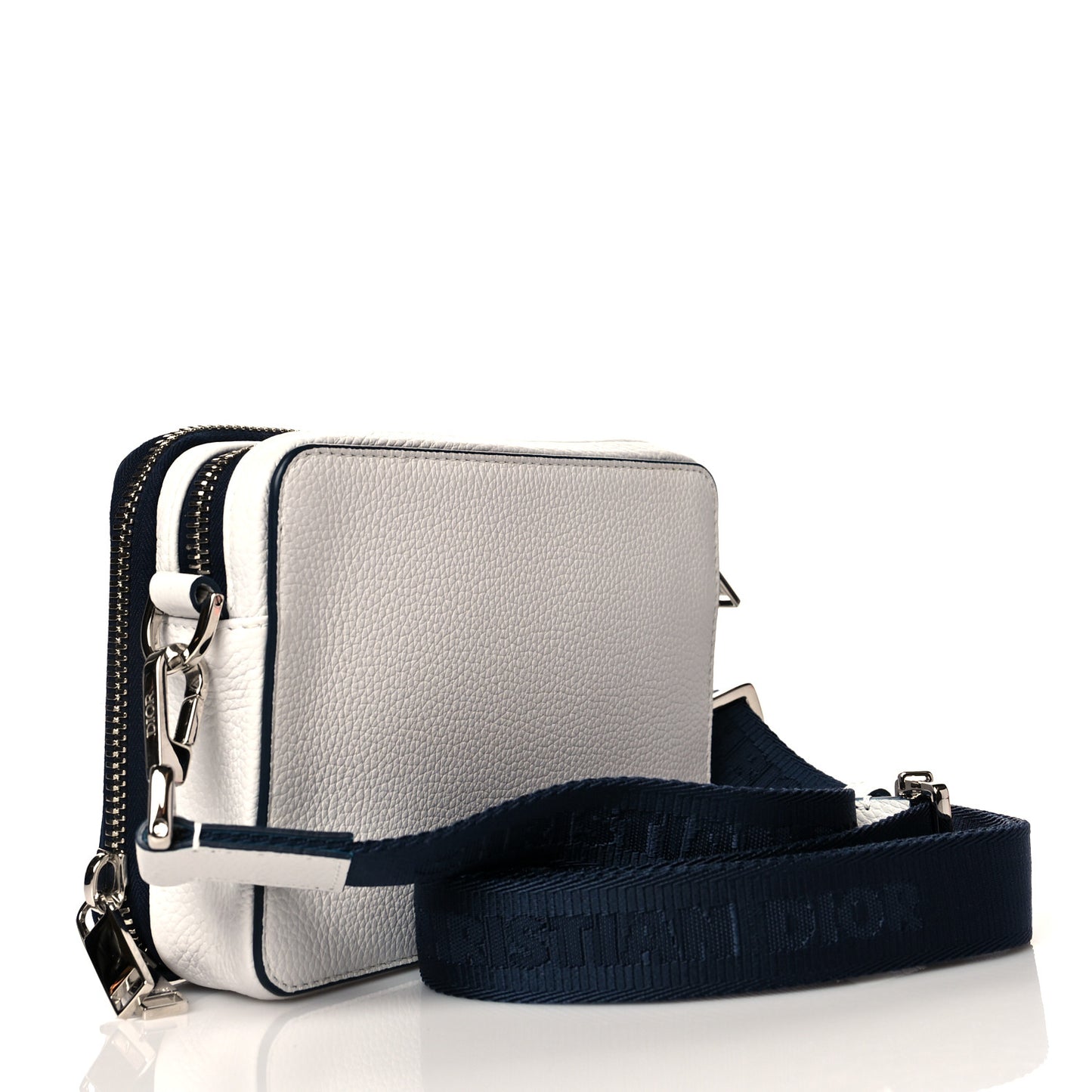 X SHAWN STUSSY Grained Calfskin Double Zip Crossbody Pouch White