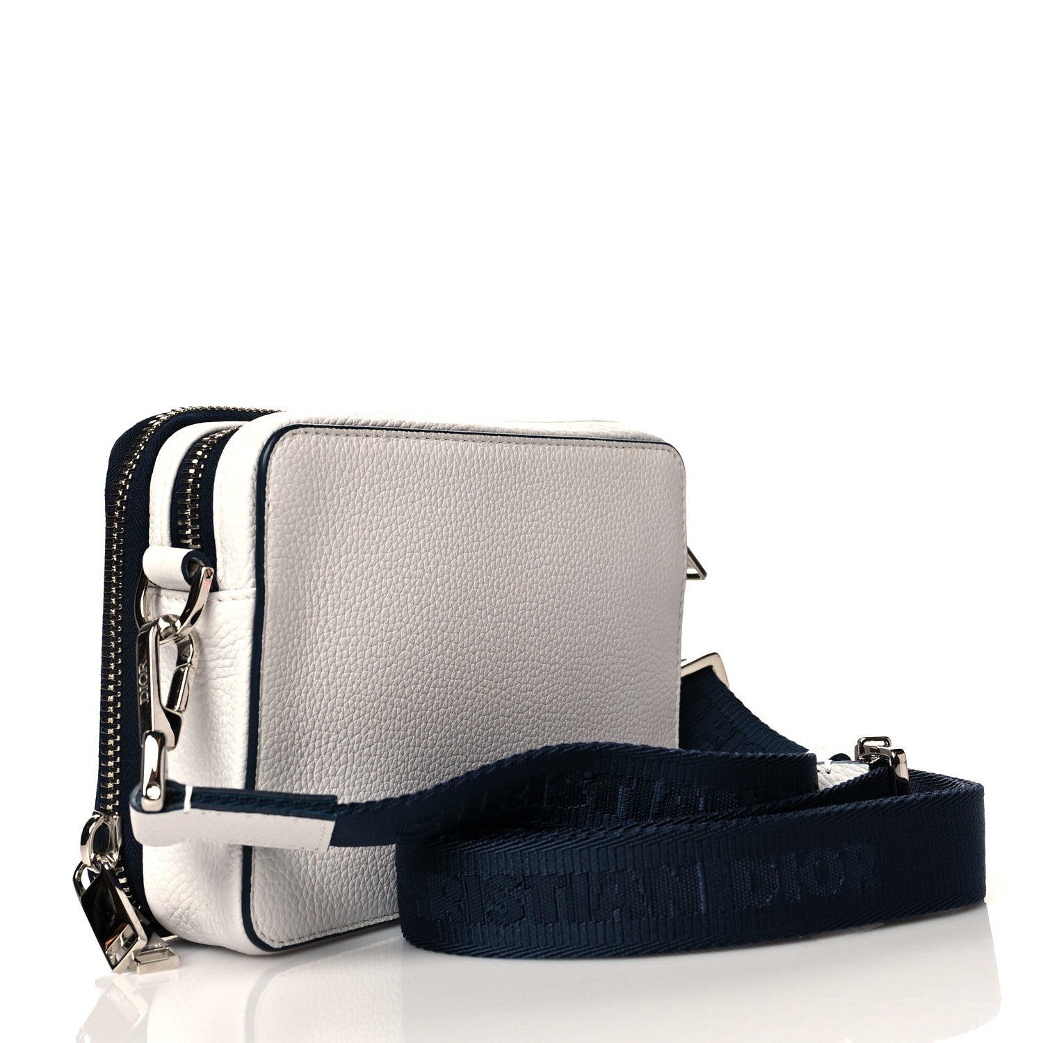 Christian Dior X SHAWN STUSSY Grained Calfskin Double Zip Crossbody Pouch White 3 of 11