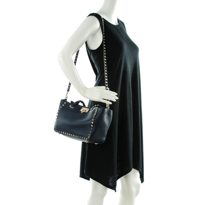 Valentino Garavani Grained Calfskin Small Rockstud Tote Marine 2 of 8