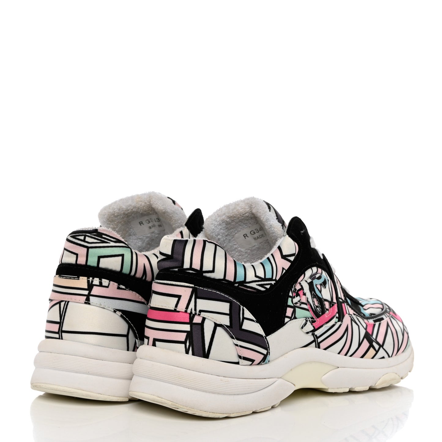 Suede Calfskin Nylon Geometric Print CC Sneakers 40 White Multicolor
