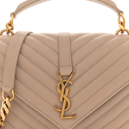 Saint Laurent Sheepskin Matelasse Chevron Monogram Medium College Bag Dark Beige 8 of 10