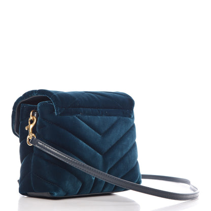 Saint Laurent Velvet Y Quilted Monogram Toy Loulou Chain Satchel Dark Ottanio 3 of 9