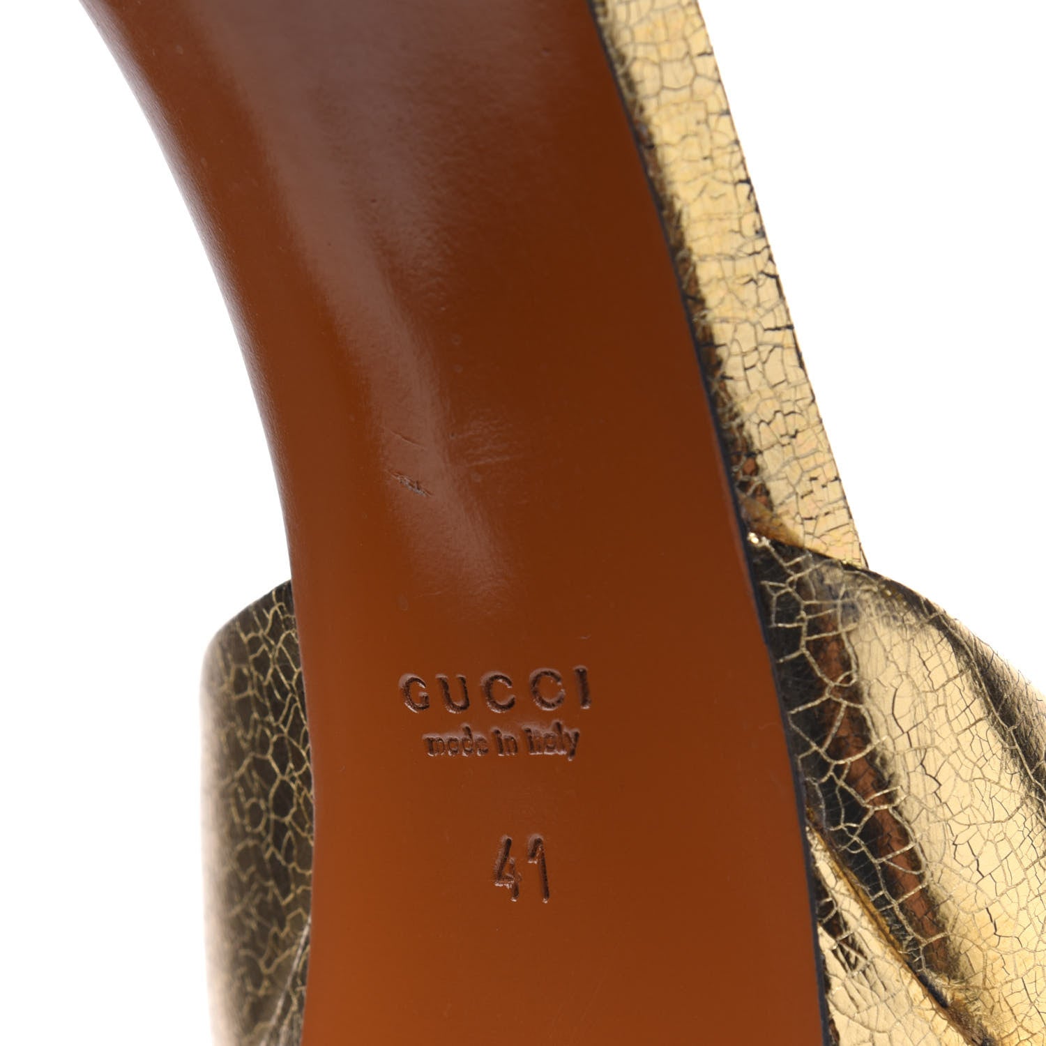 Gucci Metallic Calfskin Open Toe Ankle Strap Pumps 41 Gold 6 of 16