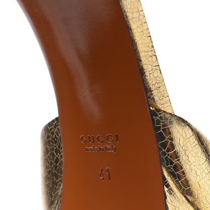 Gucci Metallic Calfskin Open Toe Ankle Strap Pumps 41 Gold 6 of 16