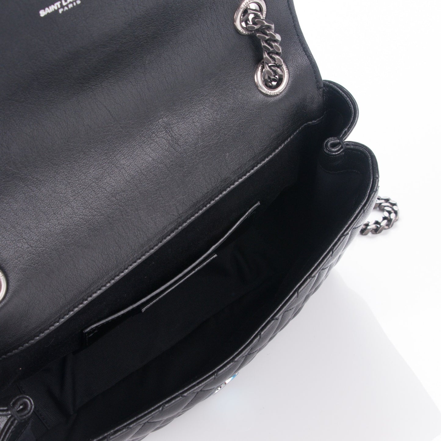 Sheepskin Tri-Quilt Monogram Medium College Bag Black